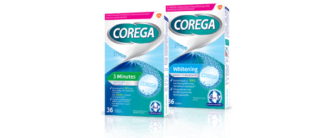 Corega 3 minutes cleaning tablets for artificial dentures original and whitening