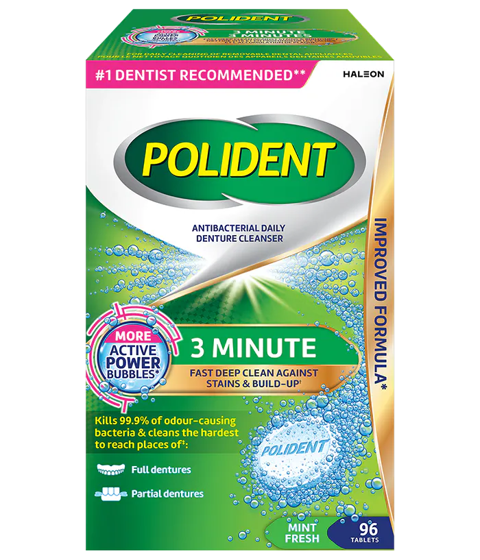 96 Tablet Box of Polident 3 Minute Daily Cleanser Mint Fresh Flavour