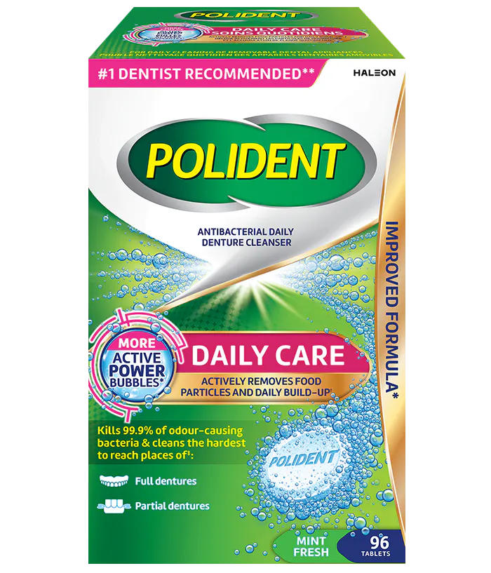 96 Tablet Box of Polident Daily Care Daily Cleanser Mint Fresh Flavour