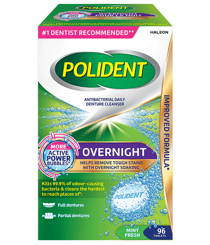96 Tablet Box of Polident Overnight Daily Cleanser Mint Fresh Flavour
