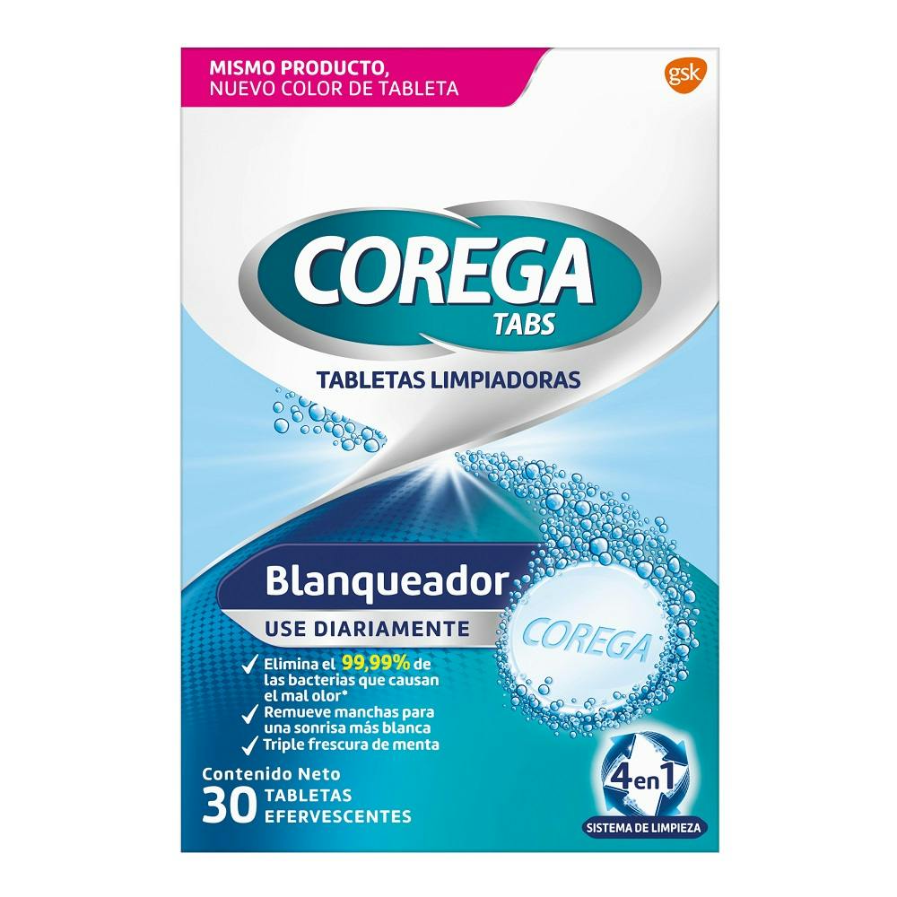 Corega Blanqueador 30 Tabletas Efervescentes