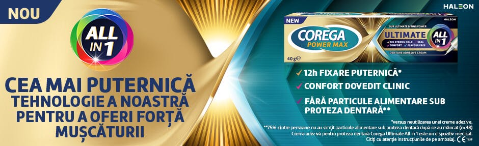 Noua cremă adezivă Corega Ultimate All in 1