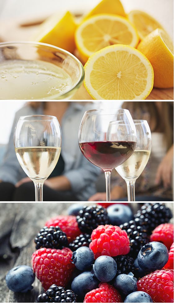 Acidic Foods Including Oranges, Wine, and Berries