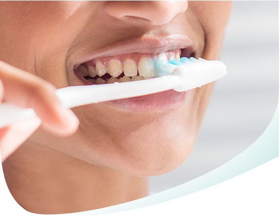 Brushing Teeth with Pronamel Toothpaste Callout Mobile