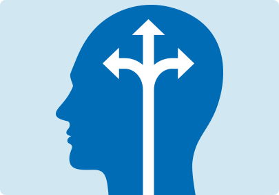 Illustration of 3 arrows moving upward inside a person’s head and through the brain