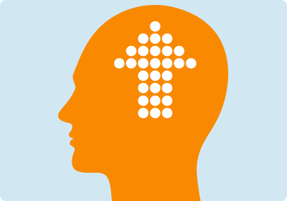 Illustration of a large arrow inside a brain indicating that the number of nicotine receptors increases with prolonged smoking