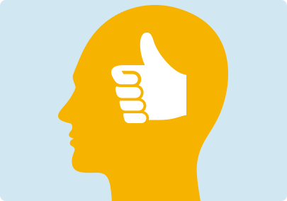Illustration of a brain with a thumbs-up, indicating that the brain will, in time, lose the receptors and adjust to a life without nicotine once again.