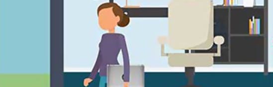 Illustration of a woman walking with a laptop under her arm Illustration of a woman walking with a laptop under her arm