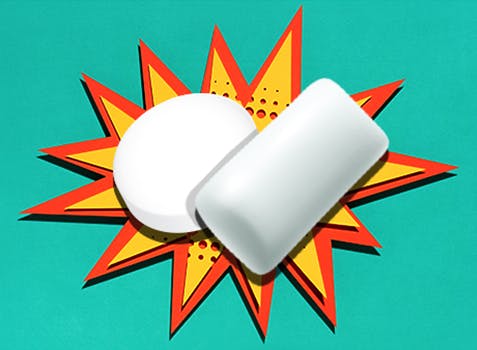 THRIVE Lozenge and Gum icons over an illustration of an explosion