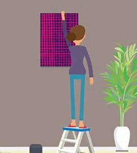 Illustration of a woman hanging a picture on the wall. Illustration of a woman hanging a picture on the wall.