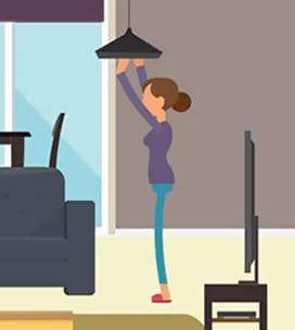 Illustration of a woman changing a light bulb