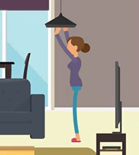 Illustration of a woman changing a light bulb Illustration of a woman changing a light bulb