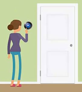 Illustration of a woman turning down the thermostat Illustration of a woman turning down the thermostat