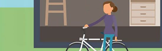 Illustration of a woman getting on her bike