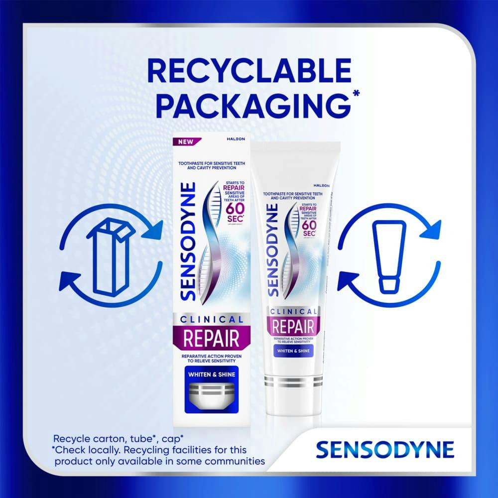 Sensodyne Clinical Repair Whiten & Shine Recyclable Packaging