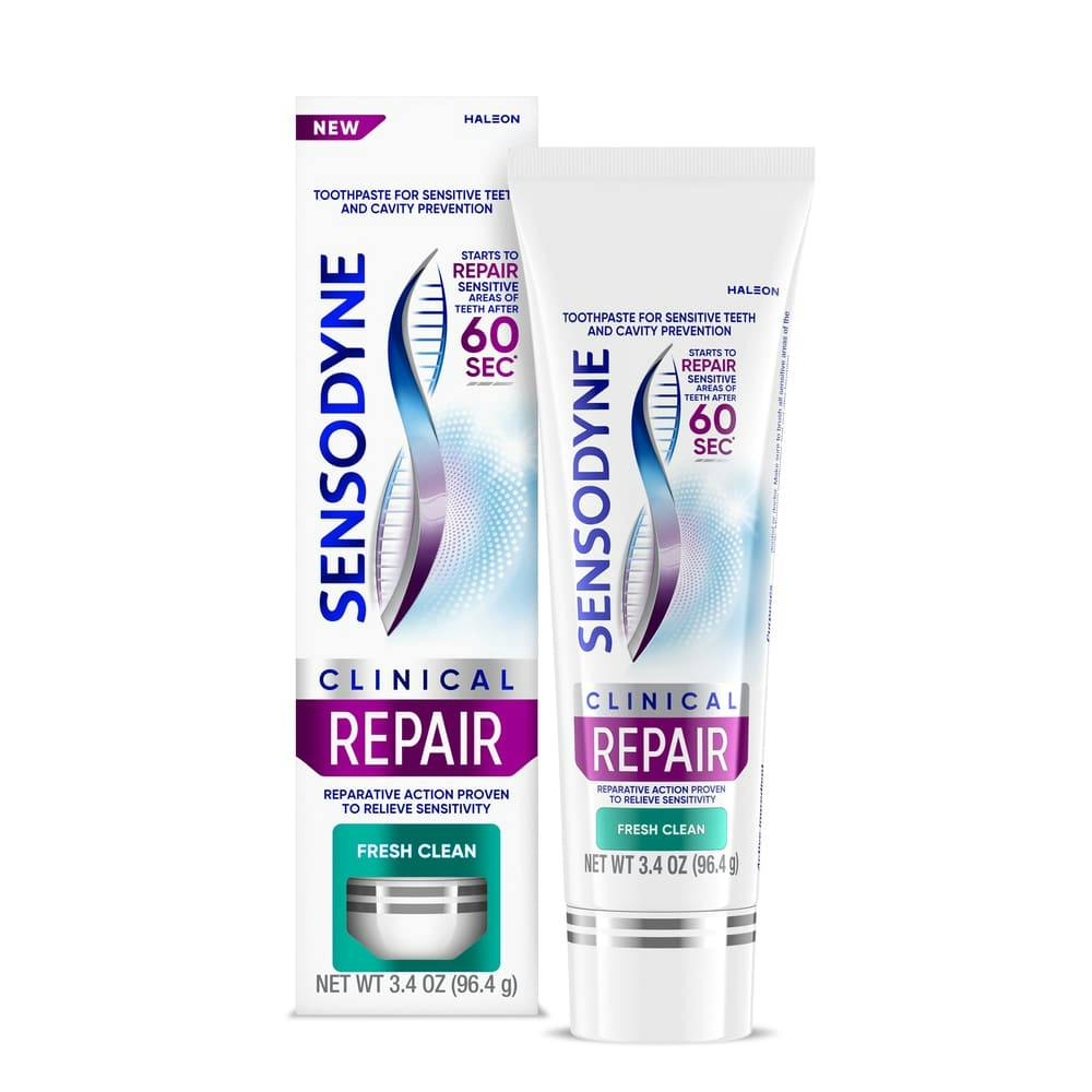 Packshot of Sensodyne Clinical Repair Fresh Clean Toothpaste