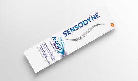 Sensodyne rapid relief tandpasta pakke og tube