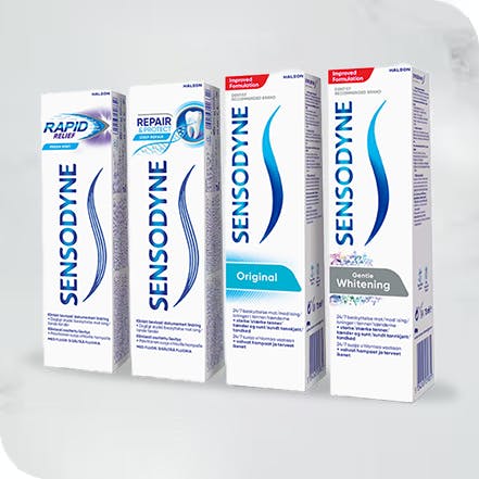 Forskellige Sensodyne tandpastaprodukter til tandfølsomhed