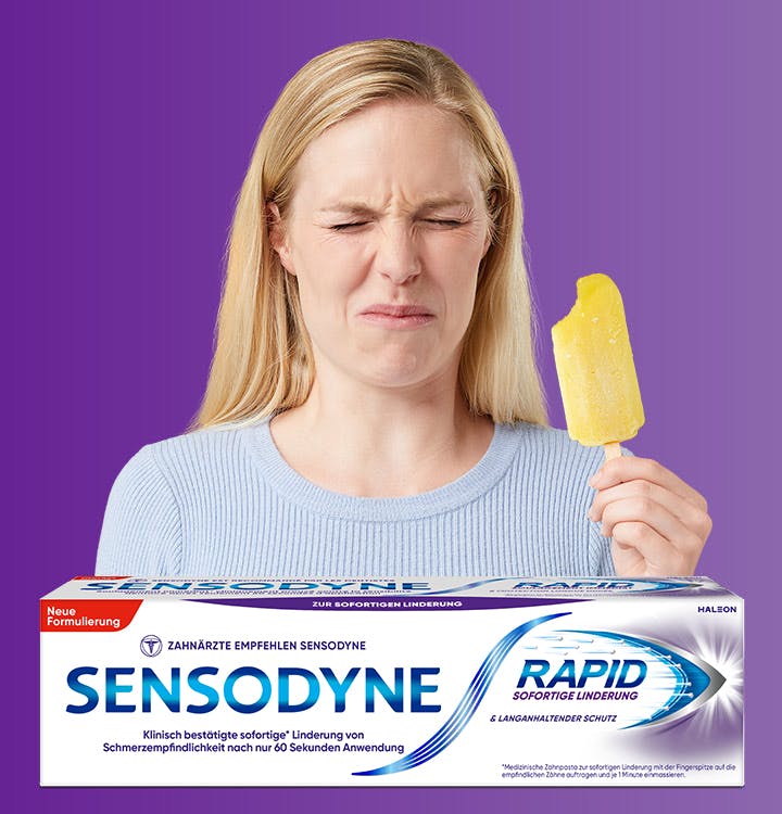 Sensodyne Direct und Text "Bekämpft Schmerzempfindlichkeit sofort*