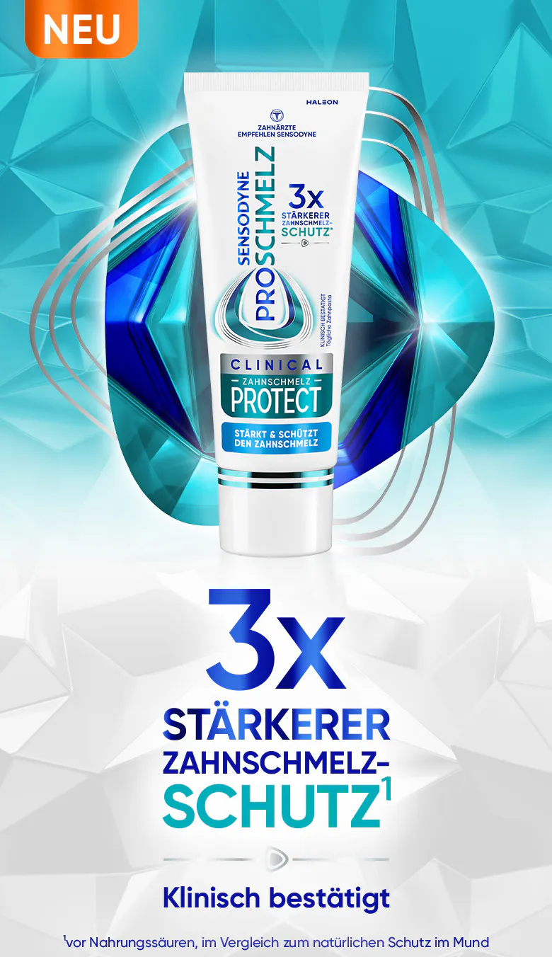 Die Zahnpasta Sensodyne ProSchmelz Clinical Zahnschmelz Protect bietet einen klinisch bestätigten 3x stärkeren Zahnschmelzschutz