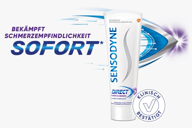 Sensodyne Direct und Text "Klinisch bestätigt"