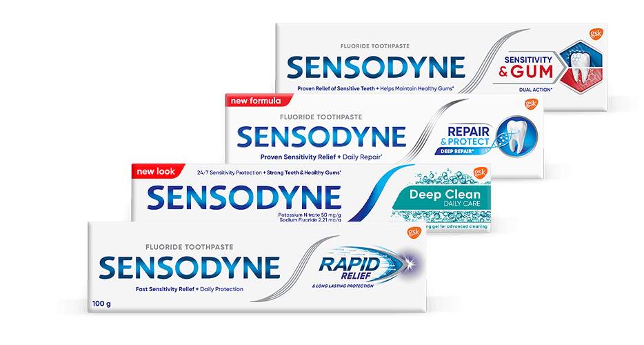 Variety of Sensodyne Toothpaste products for tooth sensitivity