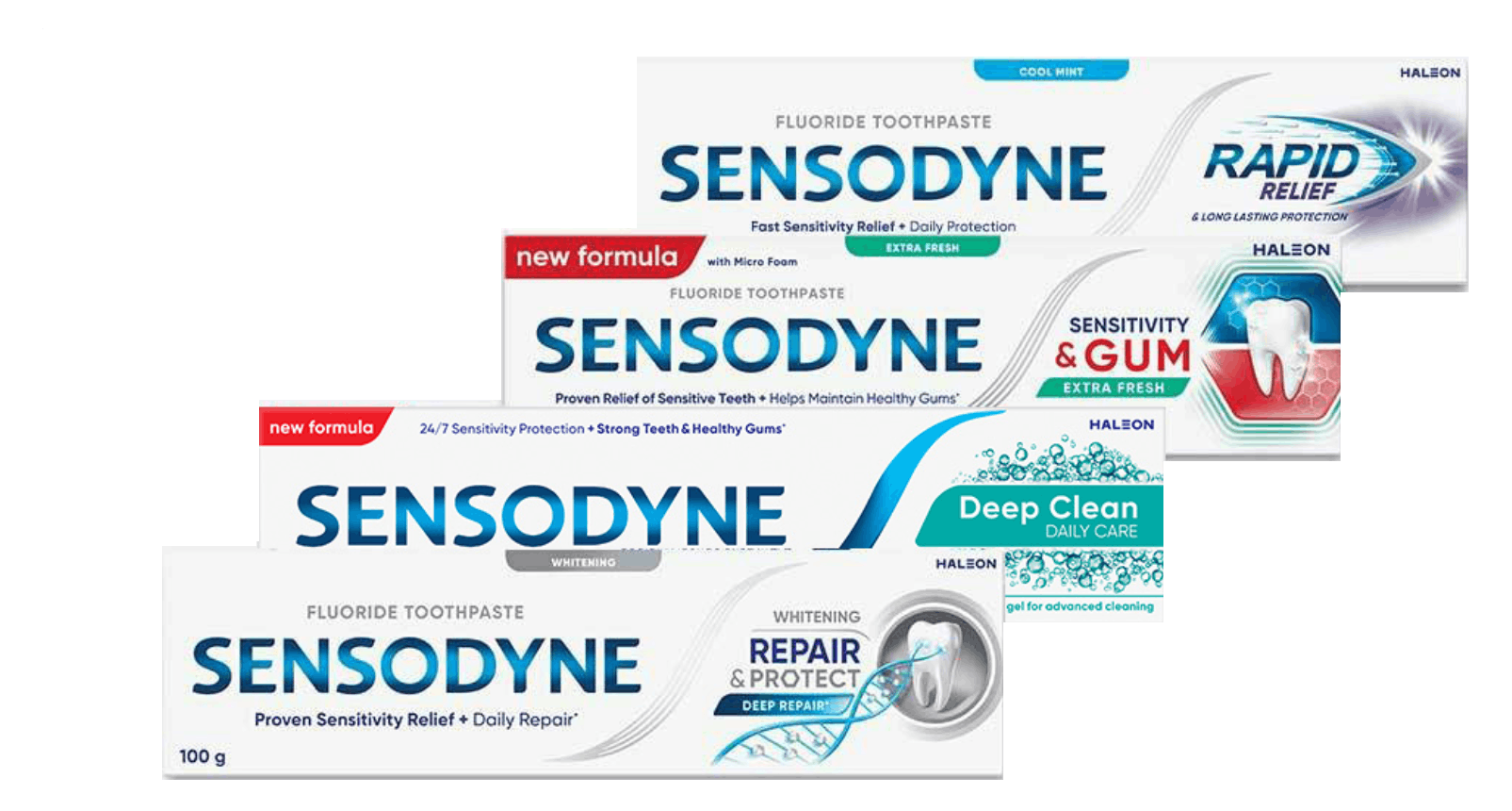 Variety of Sensodyne Toothpaste products for tooth sensitivity