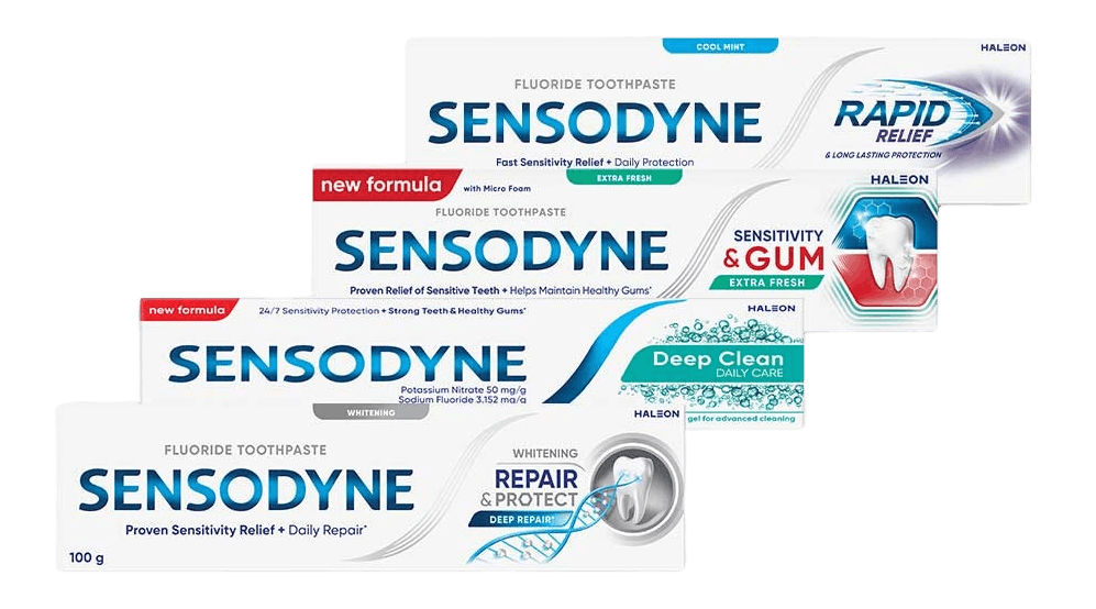 Variety of Sensodyne Toothpaste products for tooth sensitivity