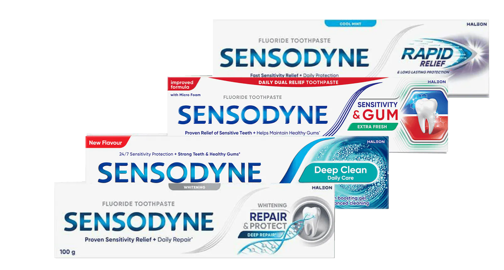 Variety of Sensodyne Toothpaste products for tooth sensitivity