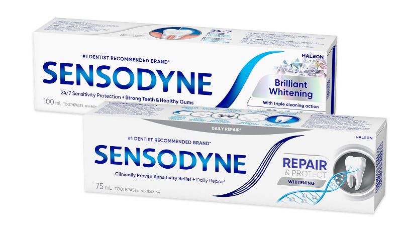 Sensodyne Brilliant Whitening and Sensodyne Repair and Protect toothpaste products