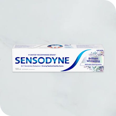 Tubes of Sensodyne Brilliant Whitening toothpaste