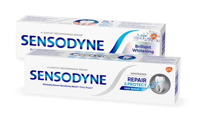 Sensodyne Brilliant Whitening and Sensodyne Repair and Protect toothpaste products