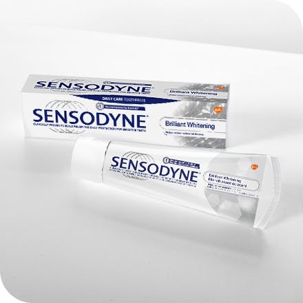 Tubes of Sensodyne Brilliant Whitening toothpaste