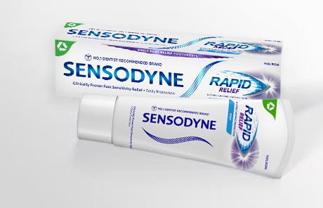 Sensodyne Rapid Relief toothpaste pack and tube