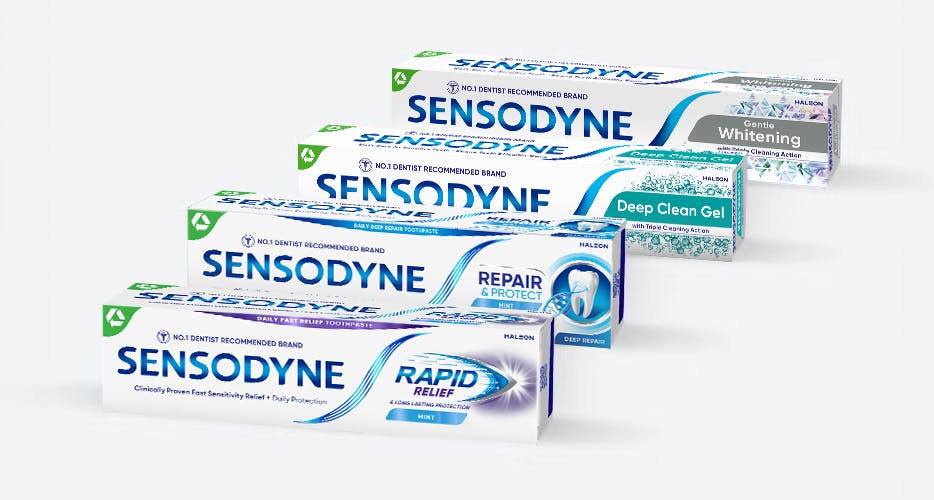 Variety of Sensodyne Toothpaste products for tooth sensitivity