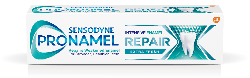 Box of Sensodyne Pronamel Intensive Enamel Repair toothpaste in Extra Fresh