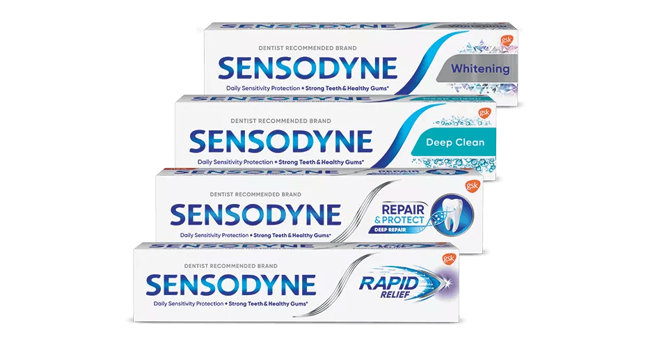 Variety of Sensodyne Toothpaste products for tooth sensitivity