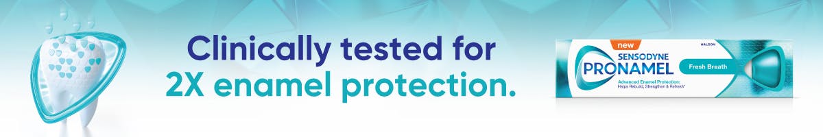 Pronamel Website_Enamel_Banner Sensodyne Pronamel- Clinically tested for 2X enamel protection