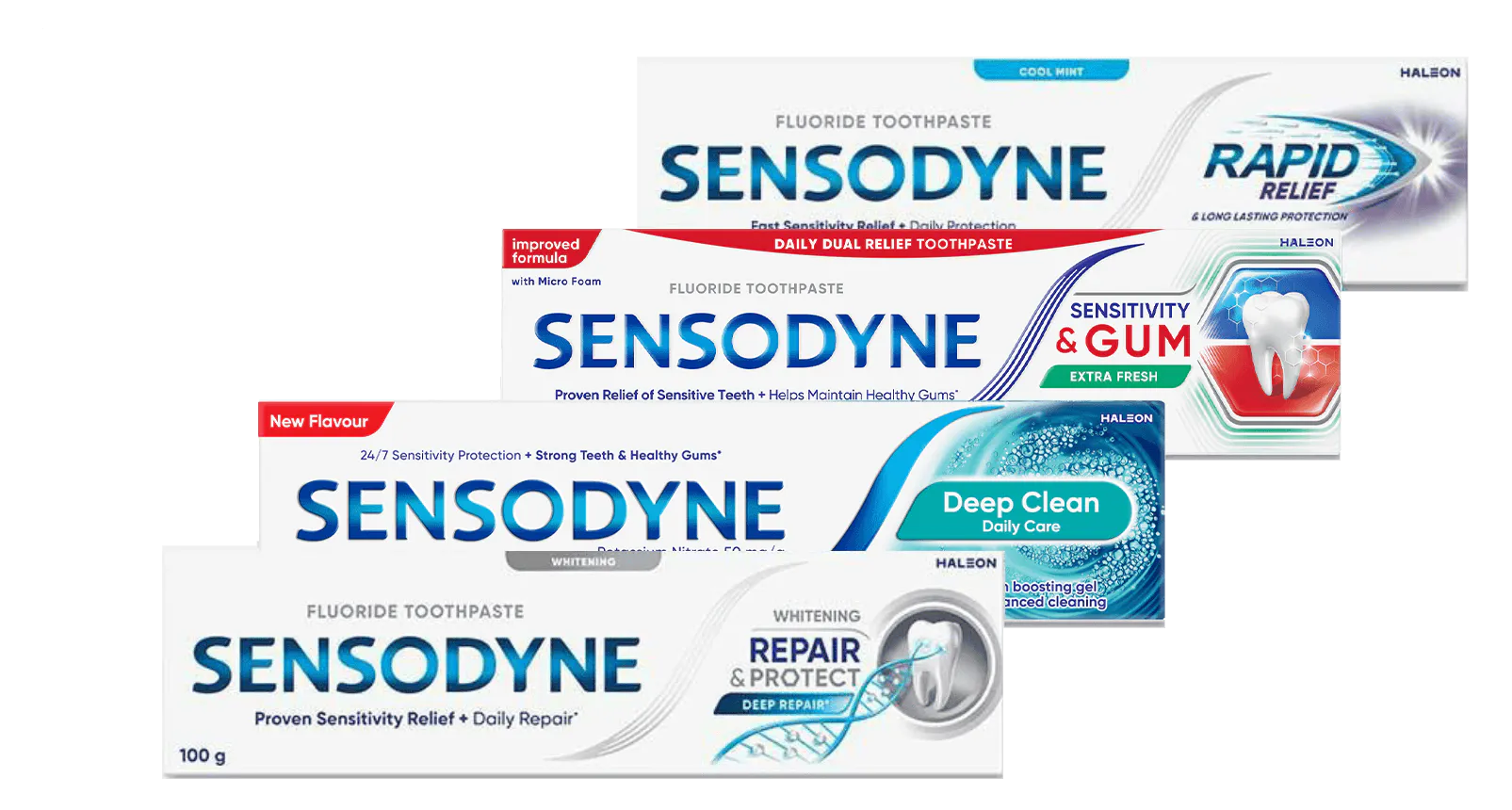 Variety of Sensodyne Toothpaste products for tooth sensitivity