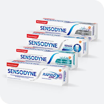 Variedad de productos de crema dental Sensodyne para dientes sensibles