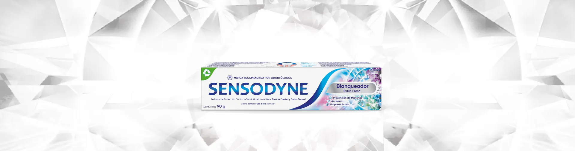 Banner de campaña de Sensodyne Blanqueador Extra Fresh