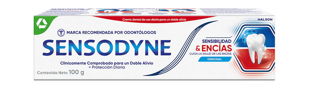 Envase de crema dental Sensodyne Sensibilidad & Encías
