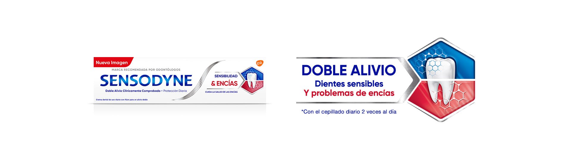 Banner de Doble Alivio para dientes sensibles y problemas de encías