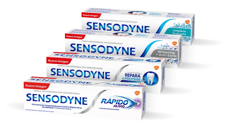 variedad de pastas dentales Sensodyne para la sensibilidad dental