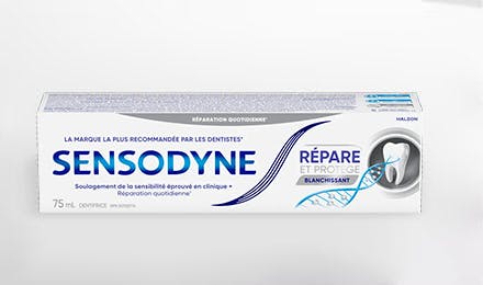 Sensodyne Repair and Protect whitening toothpaste pack and tube