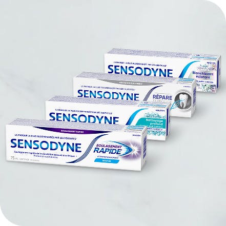 Gamme de dentifrices Sensodyne contre la sensibilité dentaire