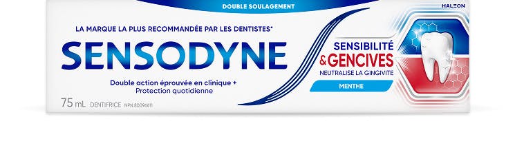 Emballage de dentifrice Sensodyne Sensibilité & Gencives 