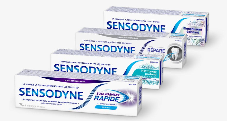 Gamme de dentifrices Sensodyne contre la sensibilité dentaire