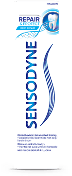 Pakningen til Sensodyne Repair and Protect såpefri tannkrem, beskytter mot ising i tennene