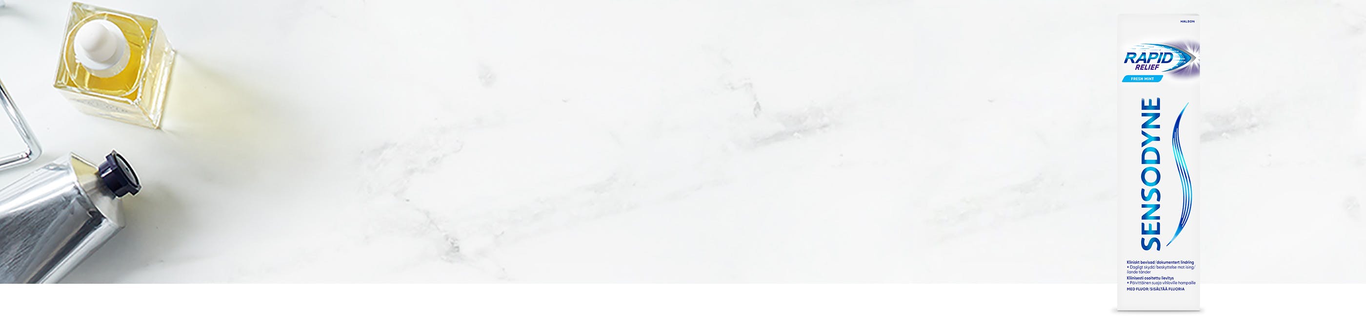 Banner med teksten "hvordan sensodyne kan hjelpe mot ising i tennene"
